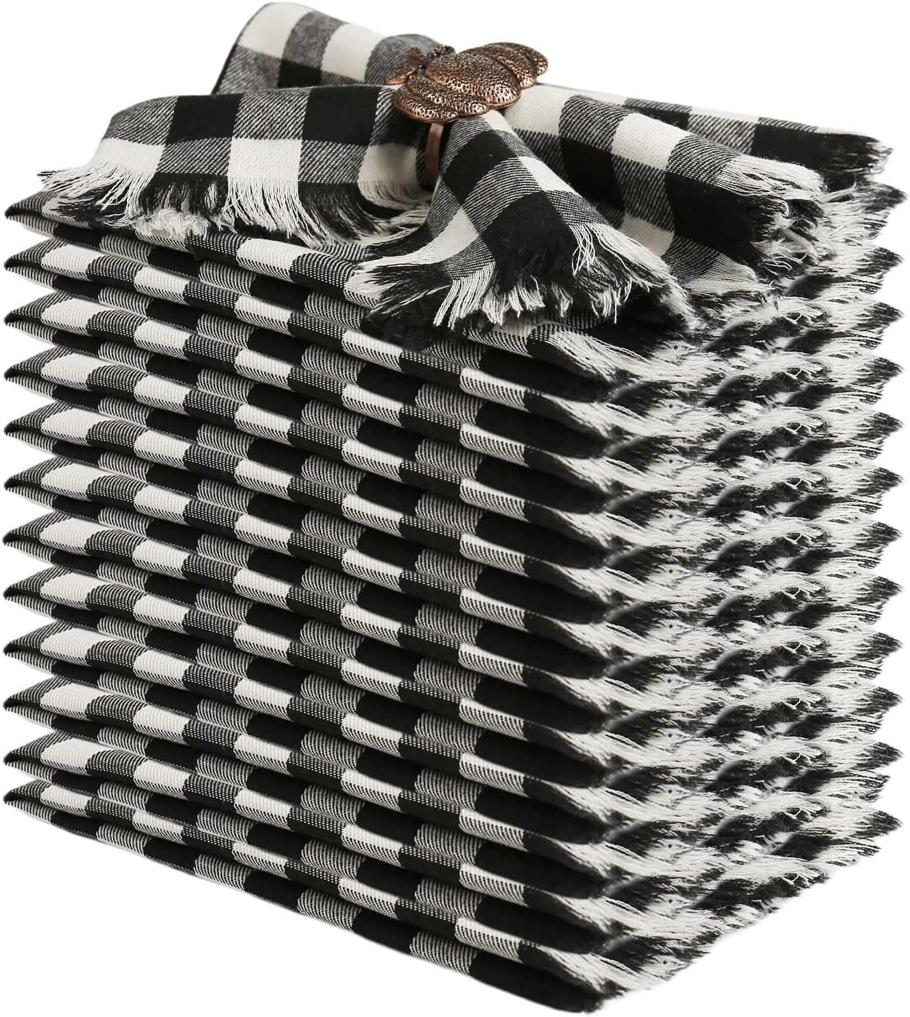 Classic Buffalo Checks Cloth Napkins with Fringe Set of 12 17x17 Inches 100 Cotton Farmhouse Napkins SoftReusable Napkins for Daily Use Halloween Christmas Decor