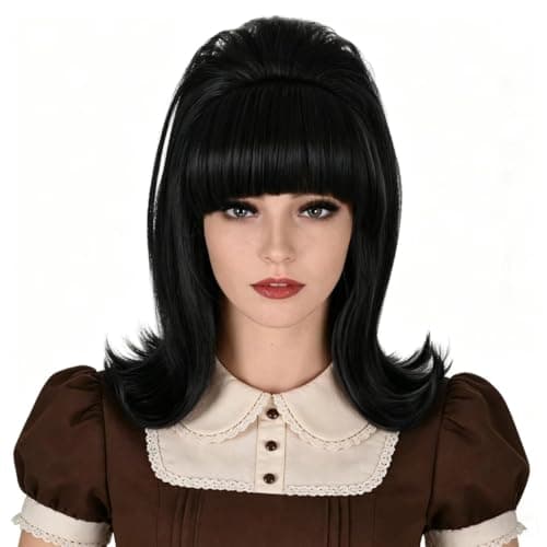Coraline Womens Flip Wig 70s 60s Retro Beehive Style Vintage Look Wig Costume Women Wig wtih Bang (Black)