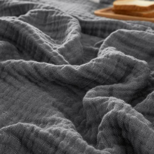 PHF 100 Cotton Muslin Throw Blanket 50 x 60 4Layer Lightweight Gauze Throw Breathable CloudSoft Minimalist Blanket for Bed Couch Camping Baby Greyish Black Ideal Gift