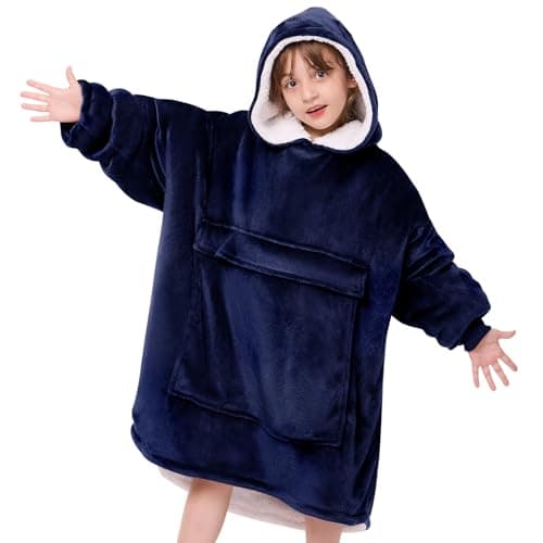 yescool Wearable Blanket Kids Hoodie, Birthday Teen Girls Gifts for 8-15 Year Old Kids Oversized Sweatshirt Sherpa Flannel Cozy Hooded Blanket with Pocket for Children, Youth Teens,One Size, Blue