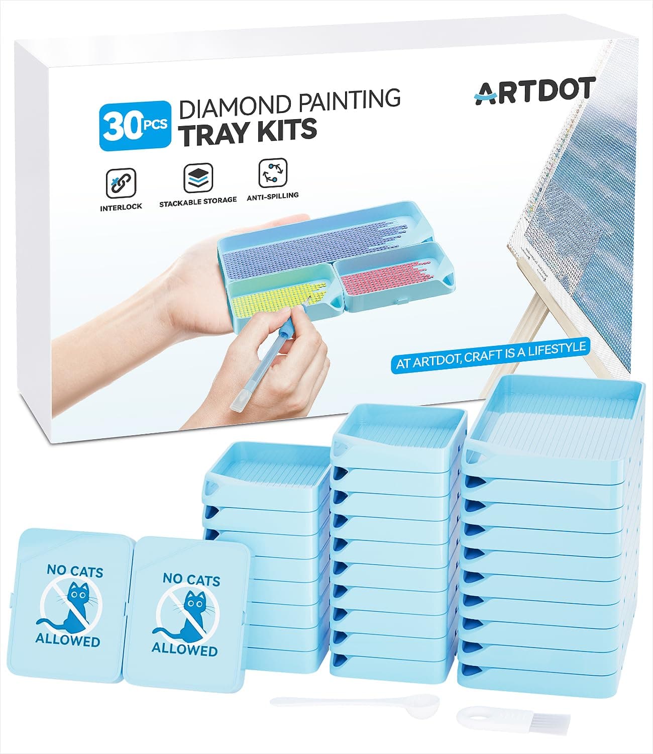 ARTDOT 30-Piece Stackable Tray Set Diamond Art Kits for Adults, Interlocking Diamond Painting Accessories and Tools(Blue)
