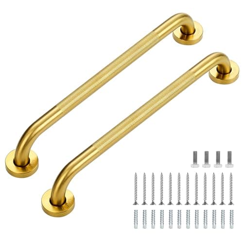 Grab Bars for Shower 2 Pack 18Inch Anti Slip Shower Handles for Elderly Safety Shower Grab Bar Stainless Steel Handicap Grab Bars for BathroomToilet Gold 1 Diameter