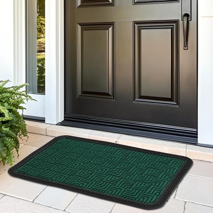 Encasa XO Polypropylene Main Door Entrance Mats (60x40 cm) | Green | Welcome Mat with Rubber Border | Anti Slip Rubber Backing | Ideal for Home, Outdoor, Balcony, Office | Pack of 1