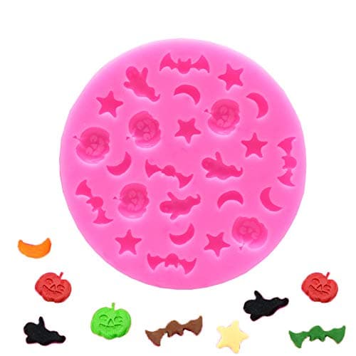 Wetco Mini Halloween Silicone Mold Trick or Treat Ghost Pumpkin Bat Festival Candy Chocolate Making Small Baking Silicone Mold, Pink (Small)