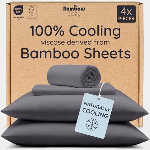 Bambaw 100% Viscose Derived from Bamboo Sheets King Size Set – 4pcs Cooling Deep Pocket King Sheet Set, Fits Up to 16'' with Elastic Corner Straps, Super Soft Sheets, Luxury Bedding (Charcoal)