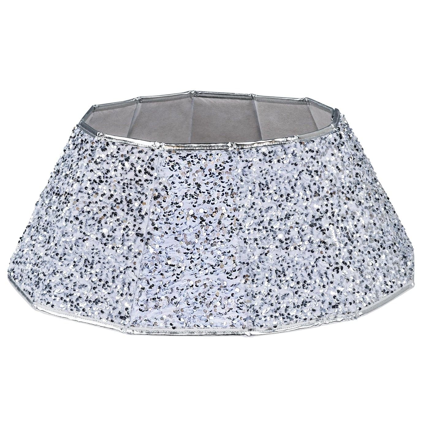 Blissun Christmas Tree Collar Sequin Christmas Tree Skirt Folable Christmas Tree Ring Xmas Tree Stand Base Cover for Christmas Tree Decoration Silver Round