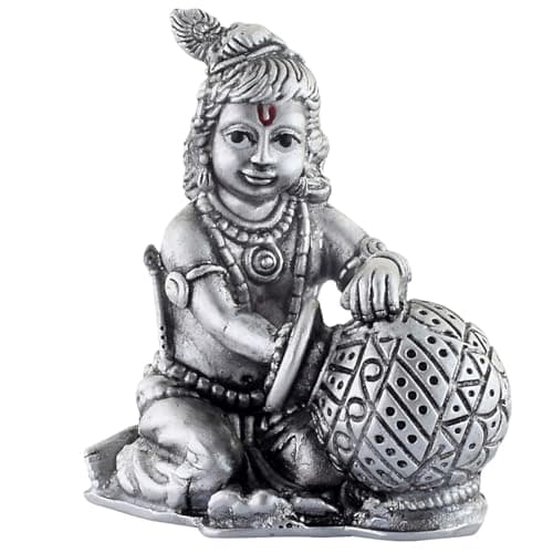 PRD CARATCAFE Silver Bal Gopal Krishna Idol in 925 Pure Silver for Pooja at Home Temple (Mandir) Office & Car Dashboard | 25-27 Gm Krishna Statue for Home Decor, Silver, Hindu God Figurine
