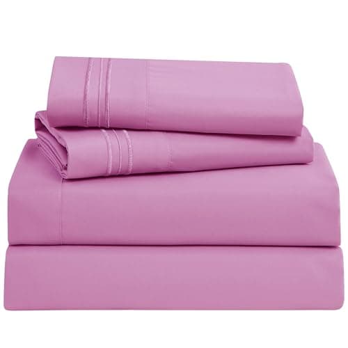 Clara Clark Bed Sheets, Premier 1800 Series 4 Piece Bed Sheet Set, Deep Pocket, Wrinkle, Fade, Stain Resistant, Luxury Soft Bedding Sheets & Pillowcases, King, Light Pink