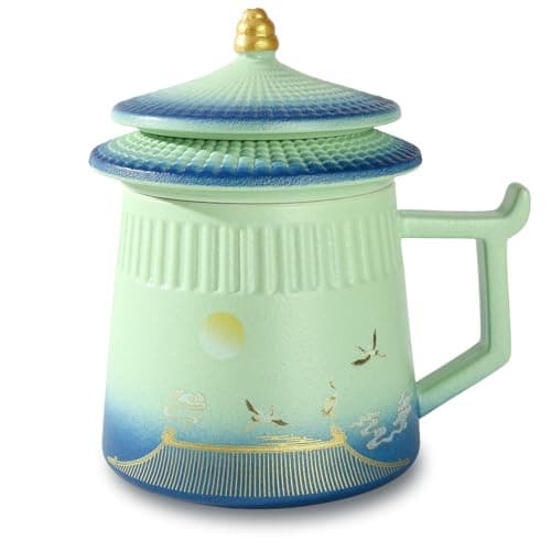Coolpei Loose Leaf Tea Cup with Infuser and Lid 148oz Chinese Ceramic Mug with Fine Mesh Strainer Office Steeping Cup for Tea Lovers Gifts