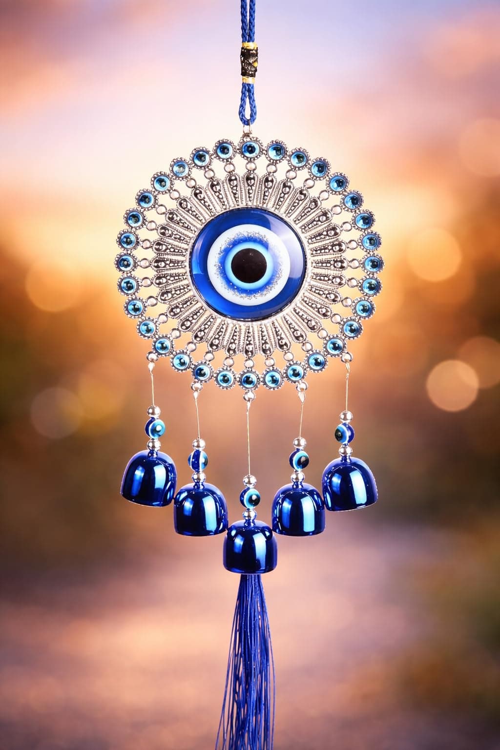 Hindcraft 5 Bells Wind Chimes for Positive Energy & Protection | Evil Eye Hanging Décor for Home, Balcony & Office | Wind Charm for Good Luck & Living Room Décor