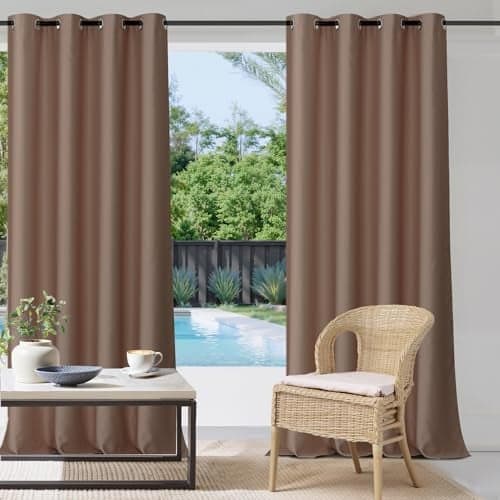 StangH Outdoor Curtains Waterproof Panel Grommet Top Heavy Duty Thermal Insulated Blackout Drapes for Front Porch/Patio/Gazebo/Balcony, Mocha, Wide 52 x Long 95 inches, 1 Panel