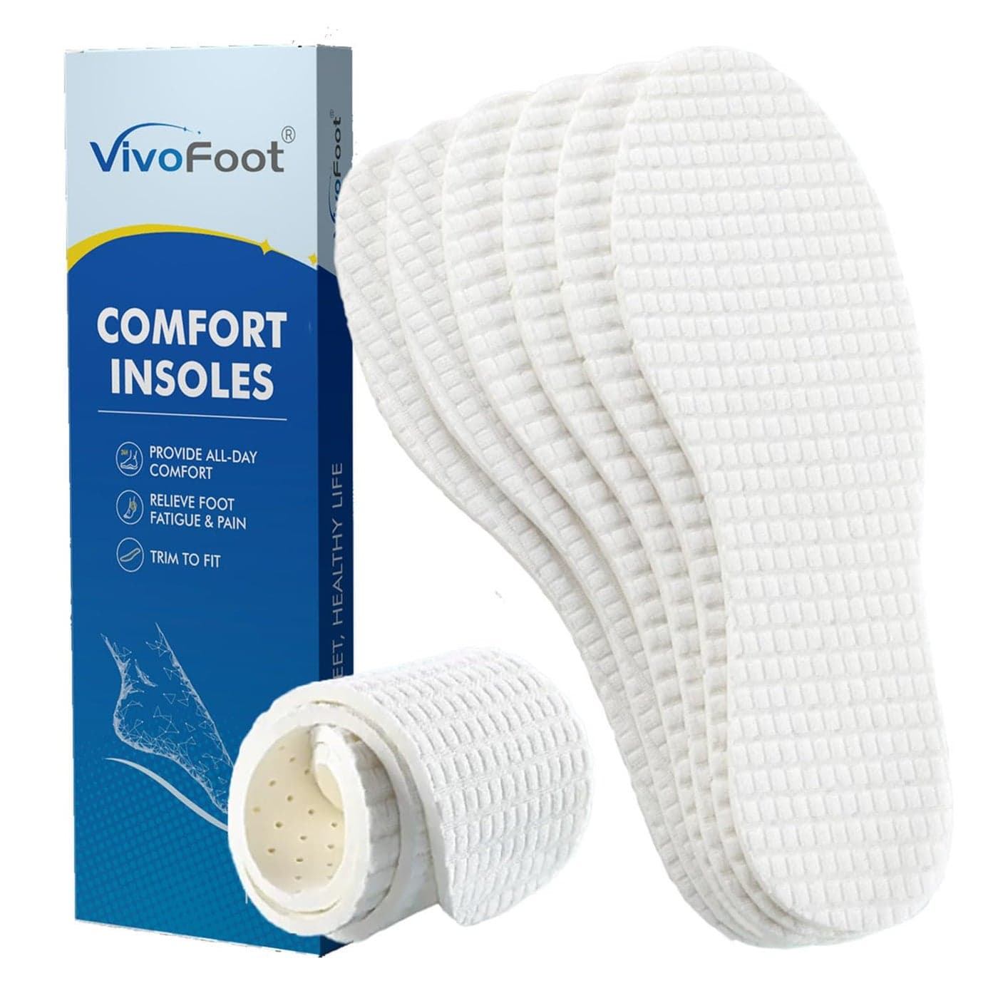 VivoFoot 3 Pairs Anti Odour Cotton Insoles Breathable Terry Barefoot Odour Eating Inserts CuttoSize Everyday Comfort Replacement Shoe Pads for Men Women
