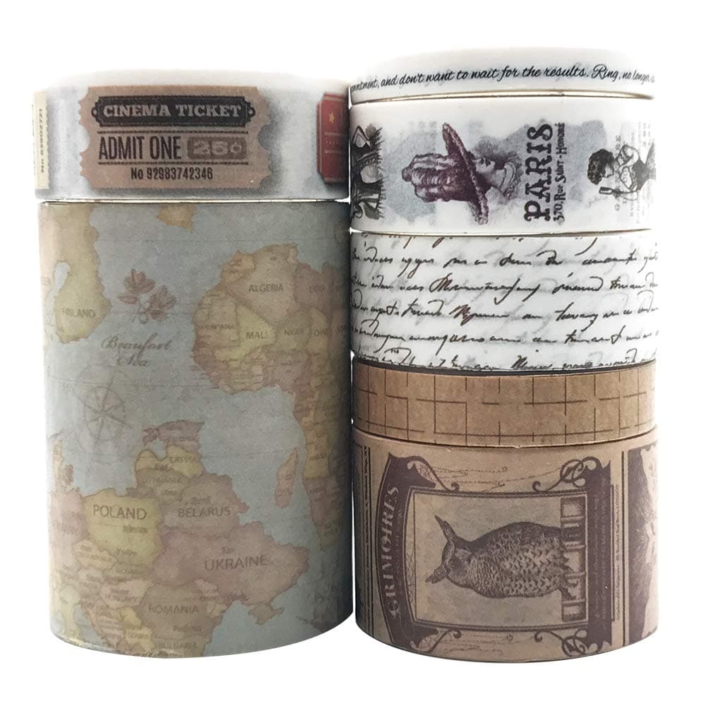 EnYan 7 Rolls Washi Masking Tapes Set Japanese Decorative Writable Vintage Tape for DIY Crafts Arts Scrapbooking Bullet Journal Planners