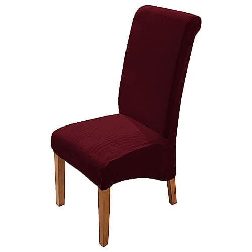 HOKIPO Velvet Chair Covers for Long Back Dining Chair, Set of 1, Burgundy (AR-4760-BRGN)
