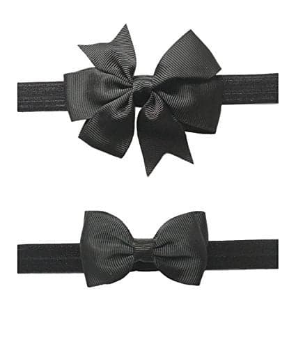 2pc/Set Baby Girls Grosgrain Ribbon Hairband Set Ribbon Bows Hair Tie Headband JB10 (1-Black)