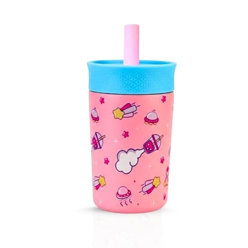 ONE AND ONLY Toddler Sipper Cup with Straw and Lid Stainless Steel Leakproof Bottle for Kids and Toddlers, 350ml Coffee Sippy Mug for Travelling (Pink)