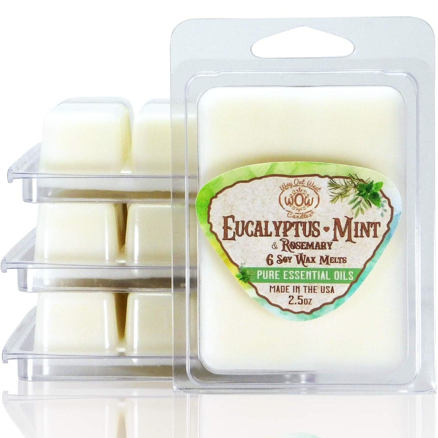 Scented Wax Melts for Wax Warmers Highly Fragrant Air Freshener 4 Pack Set of 6 Melt Cubes with Essential Oils Made in USA by Way Out West Candles 4 Eucalyptus Mint