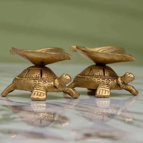Idolkart Brass Tortoise Diya Set 2 Inch (Pair of 2)-Tortoise Pooja Deepam for Home Decor & Festive Decor | Turtle Diwali Diya Set for Pooja Decoration Items | Turtle Brass Deepam Pair for Diwali Gift