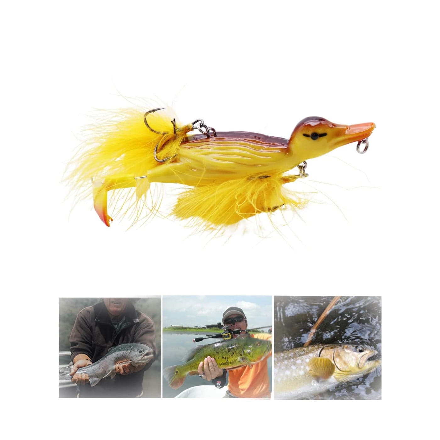 Duck Topwater Fishing bait Lure, Yellow Duckling Floating Artificial Bait Plopping and Splashing Feet Hard Fishing Tackle for sea and freshwater fishing