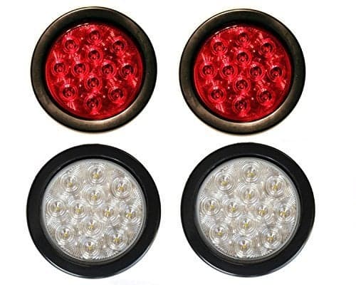 2 Red + 2 White 4" Round Led Stop Turn Tail Back-up Reverse Fog Lights Include Lights Grommet Plug for Truck Trailer RV - WE PAY YOUR SALES TAX