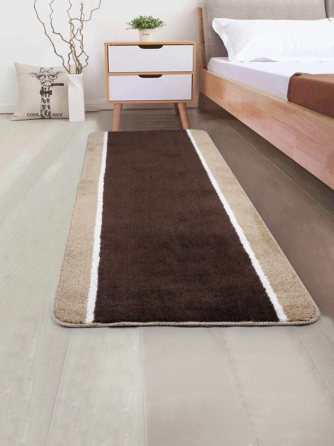 Saral Home Soft Microfiber AntiSkid Rectangulat Colorblock Runner Washable NonSlip QuickDrying Rugs for HomeKitchen Soft Super Absorbent Mats for Shower Set of 2 Brown 60X140 CM