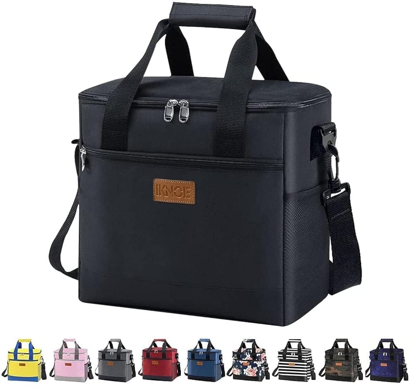 Iknoe Large Cooler Bag Collapsible 24 Can Insulated Bags Leakproof Lunch Cooler Tote with MultiPockets for Adult Insulated Thermal Bag for Beach Picnic Office Work New Black