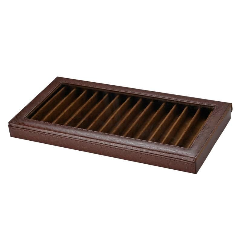 essart Faux Leather Pen Transparent Display Organizer Box for 15 pens in Snakebit-Brown Color