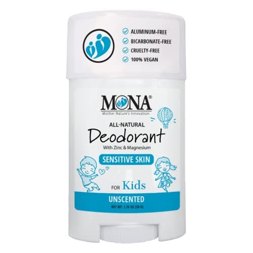 MONA UNSCENTED 100% Natural Deodorant for Kids, Preteens & Teens | Hypoallergenic & Vegan | No Baking Soda, Synthetic Scents or Aluminum | Safe for Kids with Sensitive Skin | (UNSCENTED 1.76 Oz)
