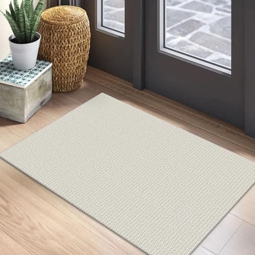 EARTHALL Woven Area Rug 2x3 Ft Washable Rugs for Entryway Braided Throw Rugs with Rubber Backing Door Mat Indoor Outdoor Entrance Small Cotton Woven Rug for Kitchen Foyer Front Door CreamGrayish