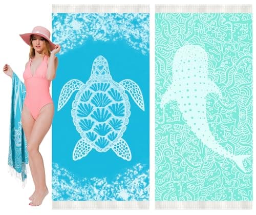 Vikumond Thin Turkish Beach Towel Lightweight Soft Cotton Extra Large XL Oversized Sand Free Sandproof Absorbent Quick Dry Towels Cloud Bath Pool Travel Compact Essentials Accessories for Adult Gifts