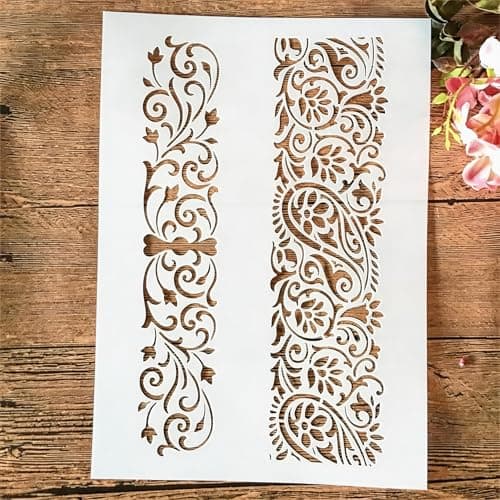 TIAMECH A4 Reusable Flower Border Line Stencil for Painting Floral Edge Background Layering Template DIY Wall Art Wood Furniture Scrapbook Crafts 83x117inch