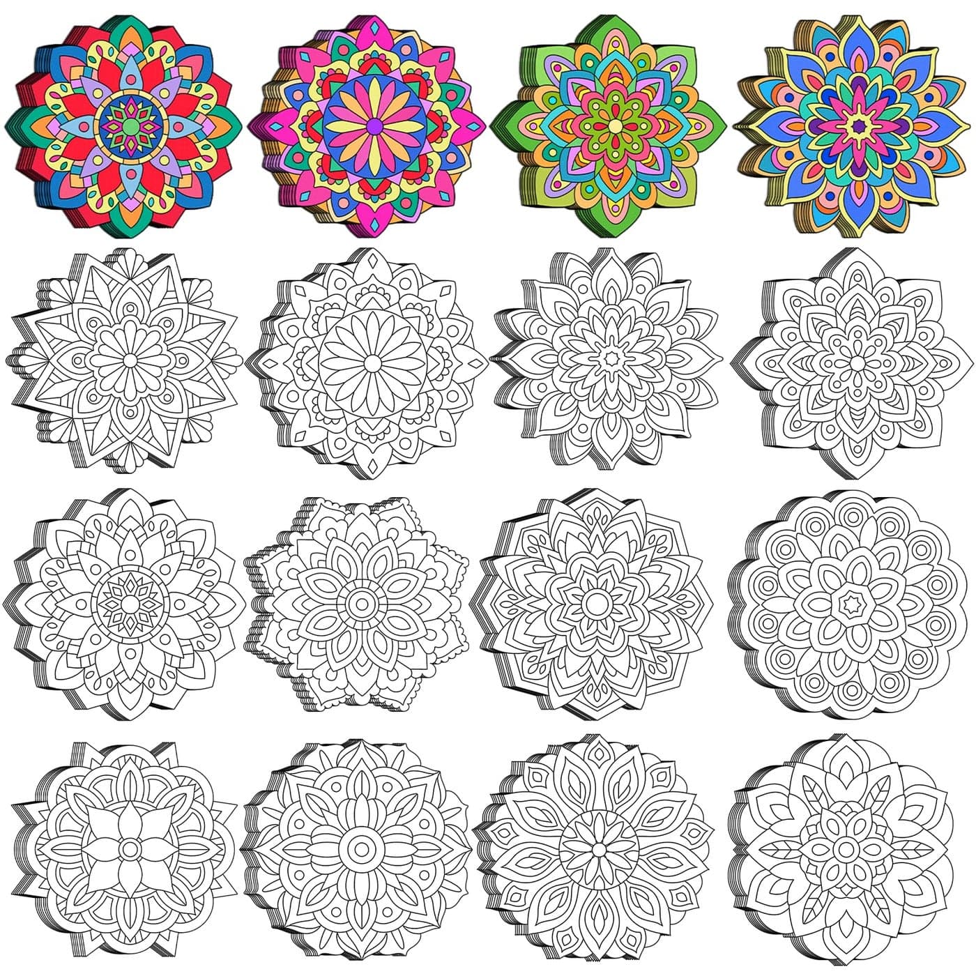 48 Pcs Mandala Coloring Cutouts Set DIY Your Own Mandala Cards Mandala Painting Poster Stress Relieving Activity Crafts Art for Teens Adults Home Classroom Decorations Favors Supplies 12 Designs