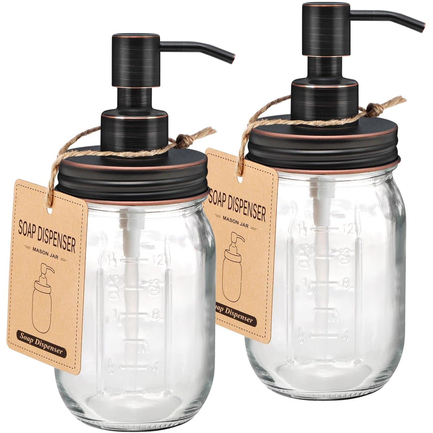 Amolliar Mason Jar Liquid Soap Dispenser Rustproof Stainless Steel Replacement Pump Lid Cute Farmhouse Decor for Kitchen Bathroom Refillable Hand Soap Dish Soap Lotion Soap Rubbed Bronze2 Pack