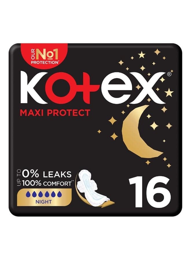 Maxi Protect Thick Sanitary Pads With Wings For Overnight Protection, Pack of 16's