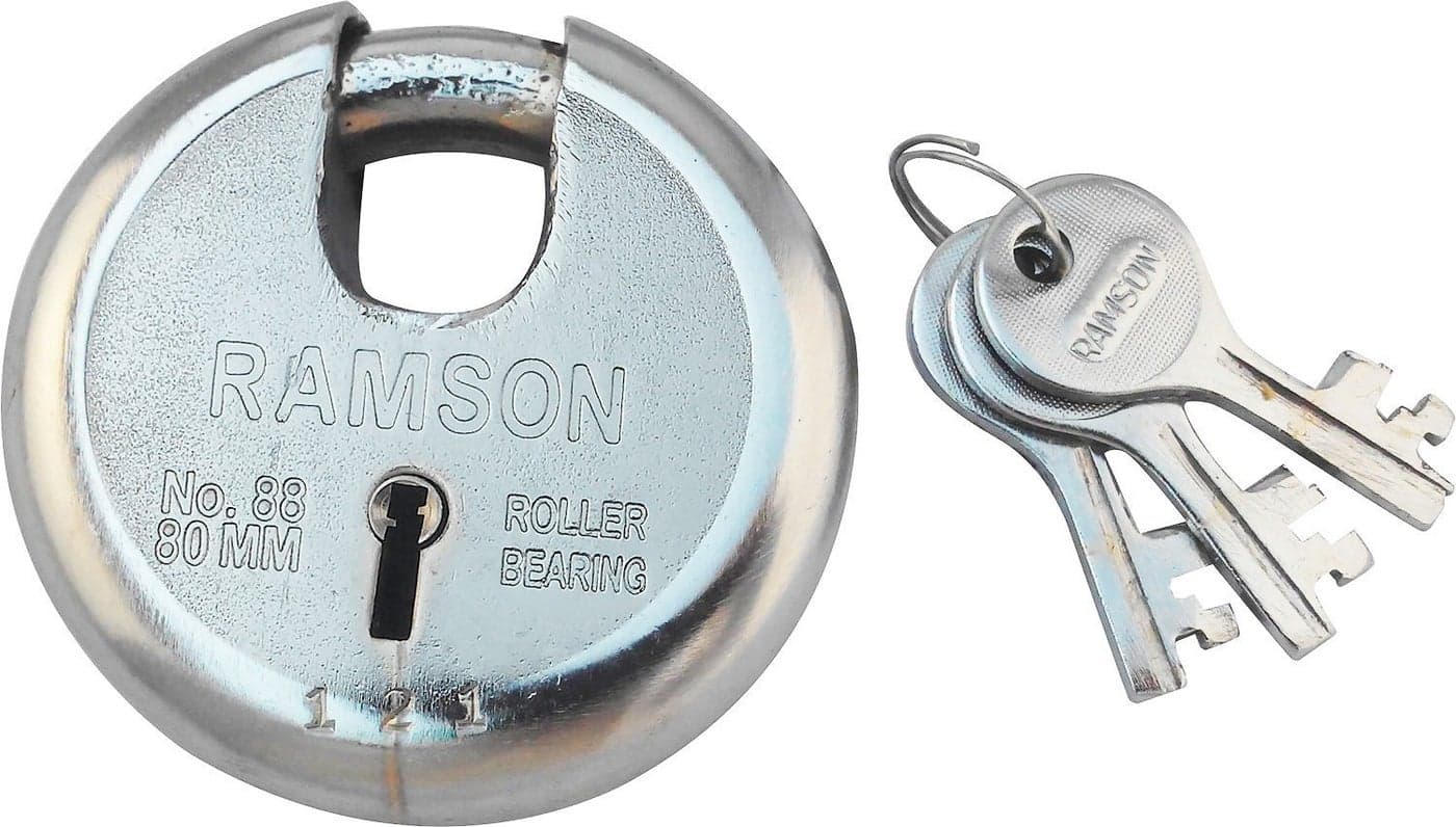 RAMSON Steel Round 7 Levers Lock with 3 Keys 80mm Silver Painted Finish