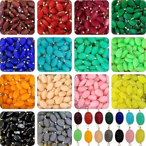 INDIKONB Oval Tablet Hanging Beads for Craft | Multicolour Acrylic Chocolate Shape Lariya Beads for Blouse, Embroidery, Saree - 420 Pcs
