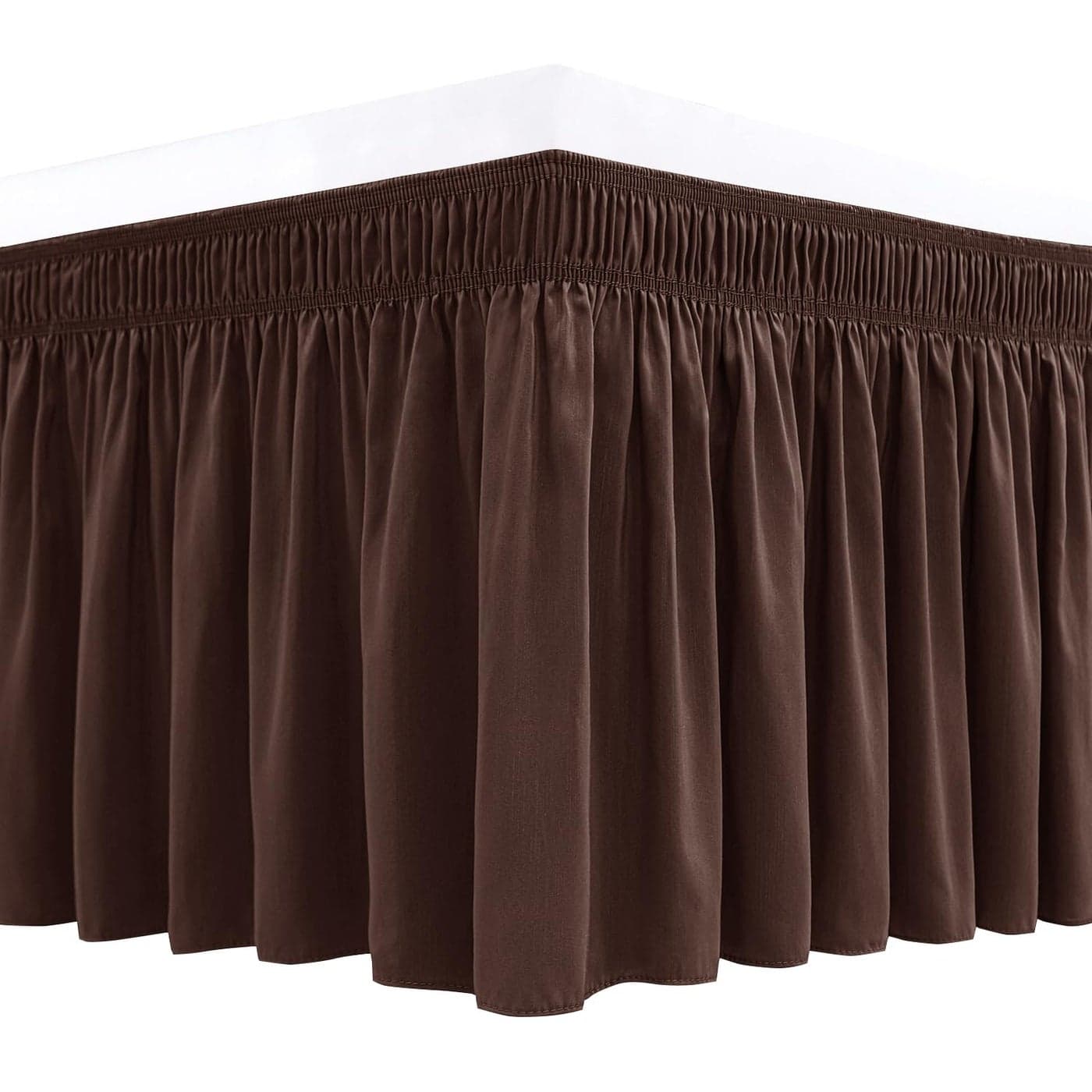 Biscaynebay Wrap Around Bed Skirts for Queen Size Beds 18 Drop Brown Adjustable Elastic Dust Ruffles Easy Fit Wrinkle Resistant Silky Luxurious Fabric Machine Washable