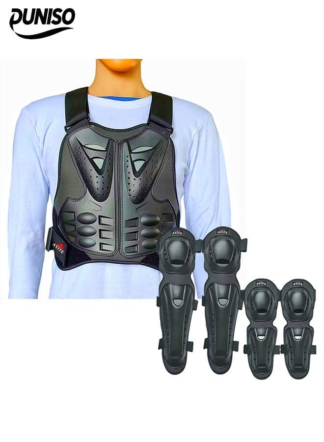 5 Pcs Motorcycle Armor Suit,Mountain Bike Cyclecross Chest Protect Gear,Motorbike Protective Jacket,with Reflective Stripe, with Chest Back Spine Armor Knee Elbow Protection Pad for Motocross Cycling Skateboarding,L