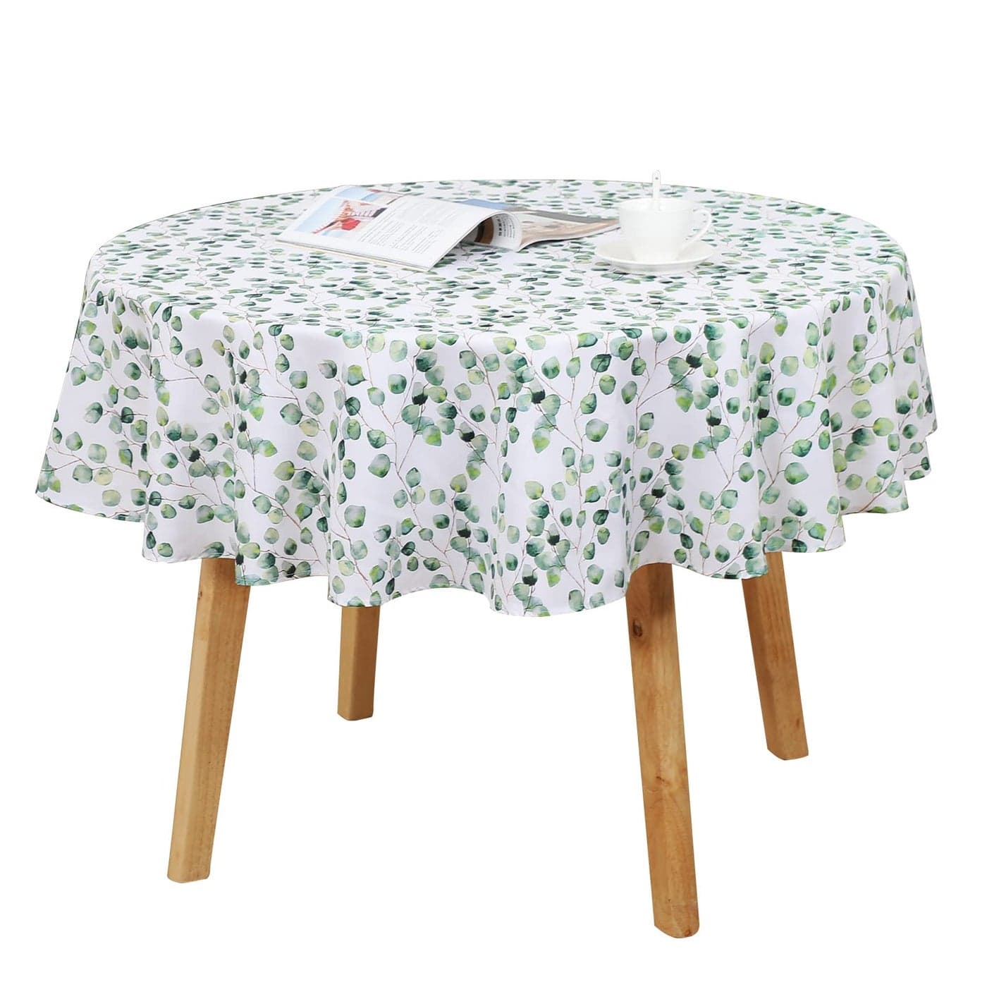 Qucover Round Tablecloth Polyester Leaf Pattern Wipeable Tablecloth Round 150cm 60 Circle Table Cloth Wrinkle Free and Stain Resistant Runde Table Cloth Wipe Clean for Dining Tea Table and Outdoor