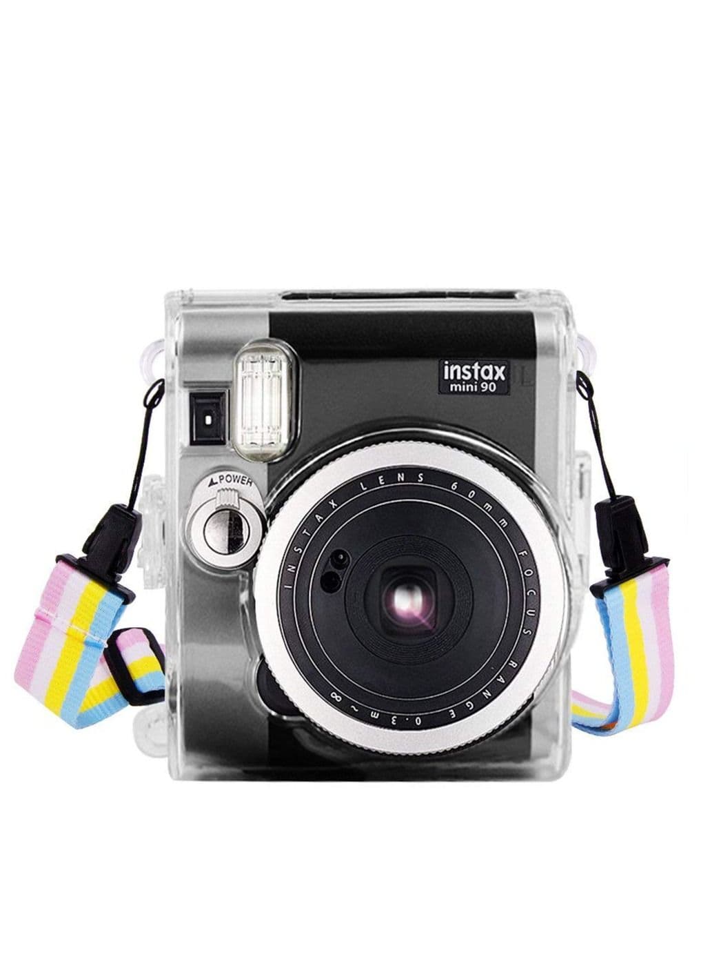 Protective Case Compatible with Fujifilm Instax Mini 90 Instant Film Camera/Crystal Hard Shell PVC Protective Cover Carrying Cover/with Adjustable Shoulder Strap -Clear