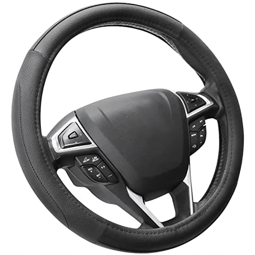 SEG Direct Car Steering Wheel Cover for Prius Civic Model 3 Model Y Camaro, Small Size 14-14.25 inch, Black Microfiber Leather