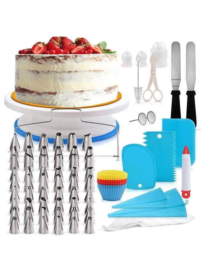 106PCS Cake Decorating Tools Kit Icing Tips Turntable Pastry Bags Couplers Cream Nozzle Baking Tools Set for Cupcakes Cookies