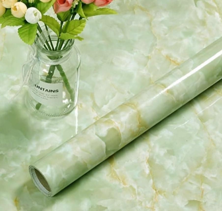 TEKCOOL Wall Stickers DIY Wallpaper Vinyl Marble Wallpaper Peel and Stick Waterproof Wallpapers for Home Kitchen Countertop Cabinet Furniture Oil Proof Kitchen Stickers(Light Green-3 pc).