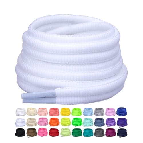 Puzeam 2 Pairs Oval Athletic Shoelaces 33 Colors 1/4" Half Round Shoe Laces for Sneakers - Pure White 80