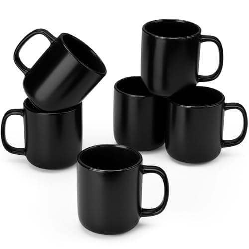 vancasso Stoneware Coffee Mugs Set 16 oz Ceramic Coffee Cups for Americano Hot Tea Iced Coffee Cold Brew Cocoa Milk Mugs Set of 6 Dishwasher Microwave Safe Matte Black