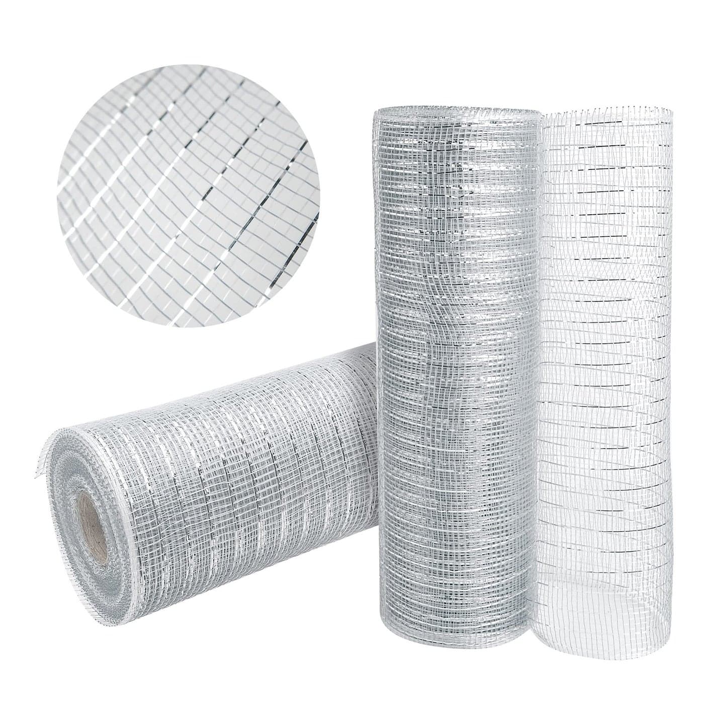 GouZaak 2 Rolls Gray Silver Deco Mesh Ribbon 10 in x 30 ftMetallic Poly Mesh Ribbon Rolls for DIY Wreath Supplies Ribbon for Christmas Tree Christmas Wreath Decoration