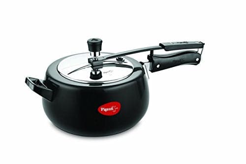 Pigeon by Stovekraft Amelia 5 Ltrs Amelia Induction Base Aluminium Inner Lid Pressure Cooker, 5 Litres, Black