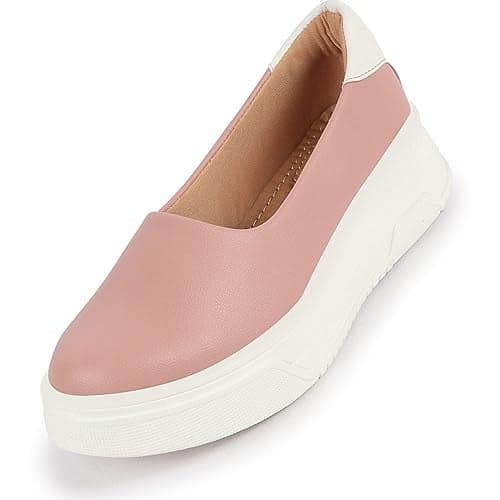 FAUSTO FST FJDWC-7011 PINK-38 Women's Pink Outdoor Fashion Comfort Height Enhance Platform Heel Ballerina Slip On Shoes (5 UK)