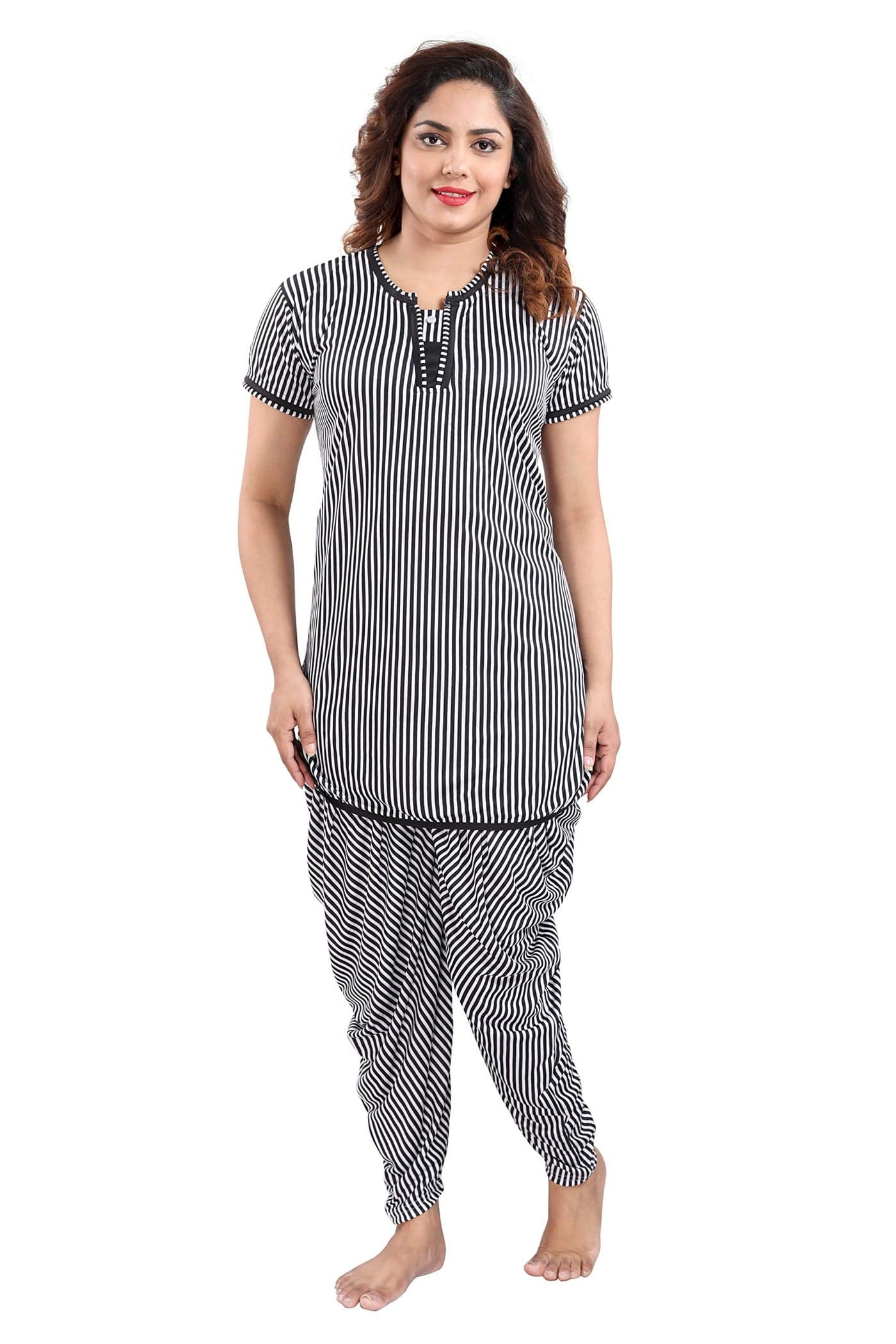 YKI Women's Polyester Pajama Set Sarina Night Suit, Black, Large