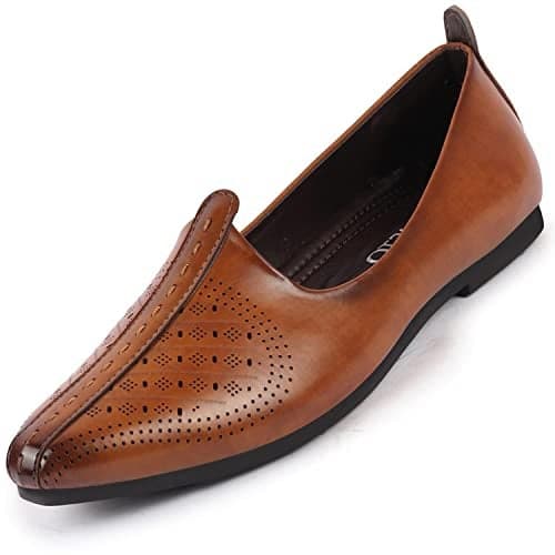 FAUSTO FST FOSME-2037 TAN-40 Men's Tan Laser Cut Ethnic Slip On Wedding Juttis and Mojaris (6 UK)
